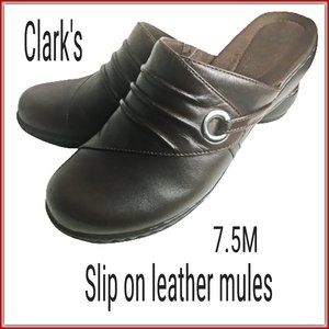 Clark's  Brown Leather slip on Mules 7.5M
